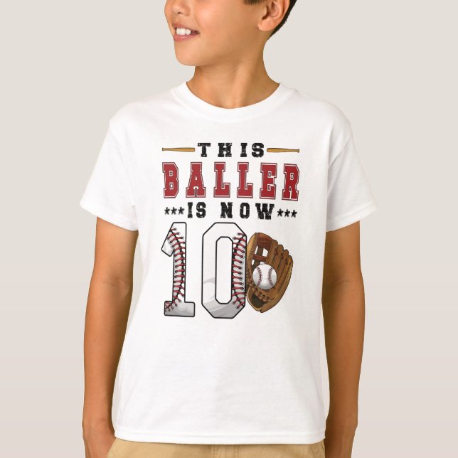 10th Birthday Gift Baseball Player 10 Year Old Boy T-Shirt (Front)