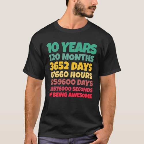 10Th Birthday Gift Boy 10 Years Being Awesome T_Shirt