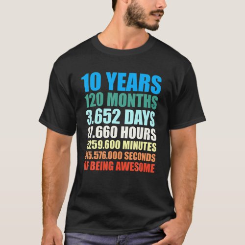 10Th Birthday Gift Boy 10 Years Being Awesome T_Shirt
