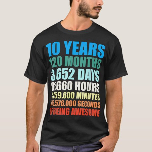 10th Birthday Gift Boy 10 Years Being Awesome T_Shirt