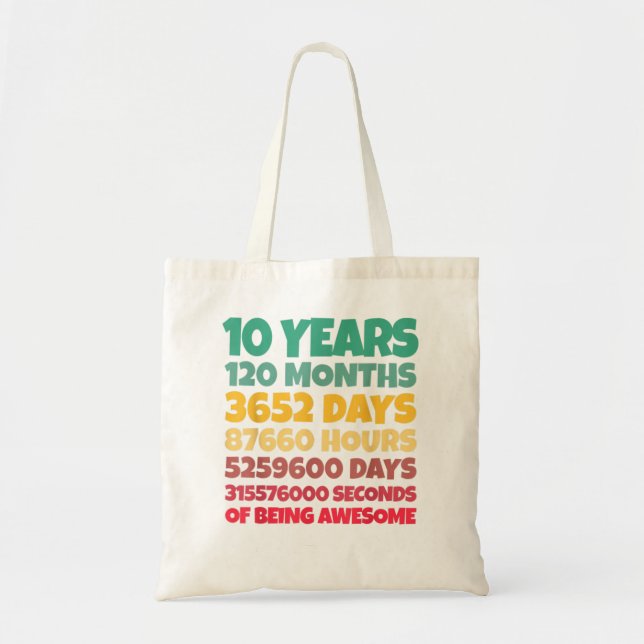 10th Birthday Gift Boy 10 Years Being Awesome Tote Bag (Front)