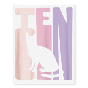10th Birthday Gift Cute Cat Fan 10 Years Temporary Tattoos