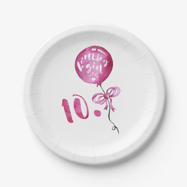 10th Birthday Girl, Anniversary Girls Gifts Paper Plates (Front)