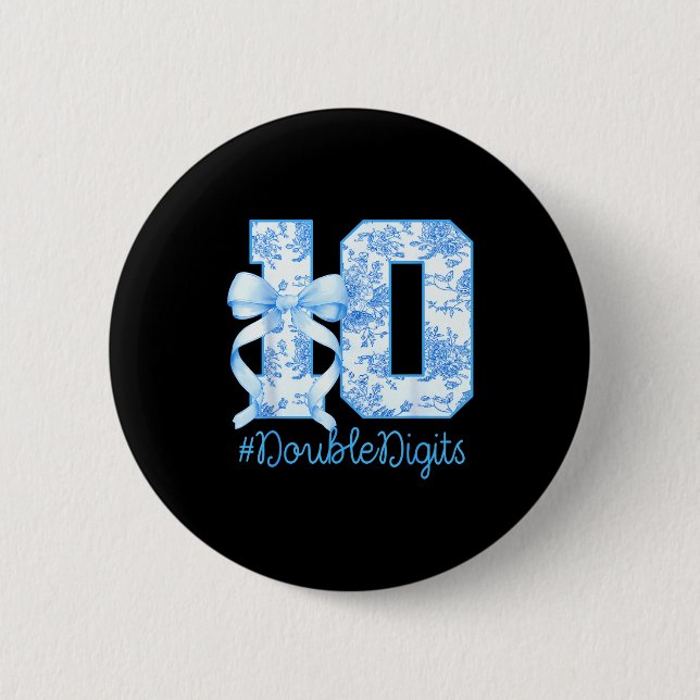 10th Birthday Girl Blue Coquette Bow 10 Year Old  Button (Front)