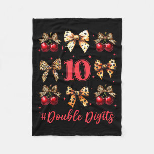 10th Birthday Girl Cherry Leopard Coquette Bow 10 Fleece Blanket