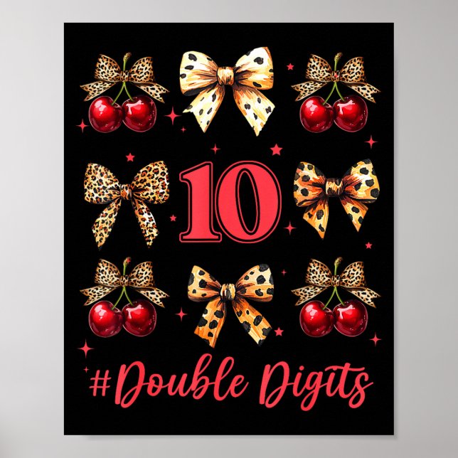 10th Birthday Girl Cherry Leopard Coquette Bow 10  Poster (Front)