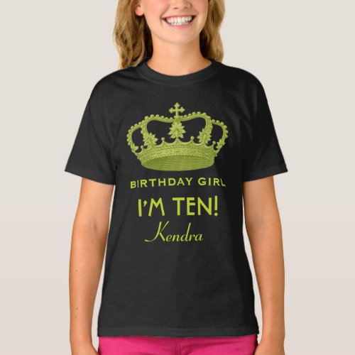 10th Birthday Girl Custom Name Green Crown v4H T_Shirt