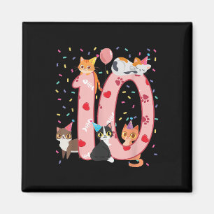 10th Birthday Girl Cute Cat Outfit 10 Years Old Bd Magnet