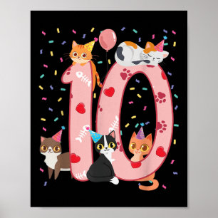 10th Birthday Girl Cute Cat Outfit 10 Years Old Bd Poster