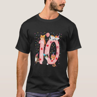 10th Birthday Girl Cute Cat Outfit 10 Years Old Bd T-Shirt