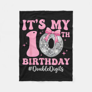 10th birthday girl double digits bow disco ball10t fleece blanket