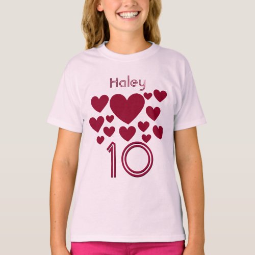 10th Birthday Girl Oodles of Hearts 10 Years T_Shirt