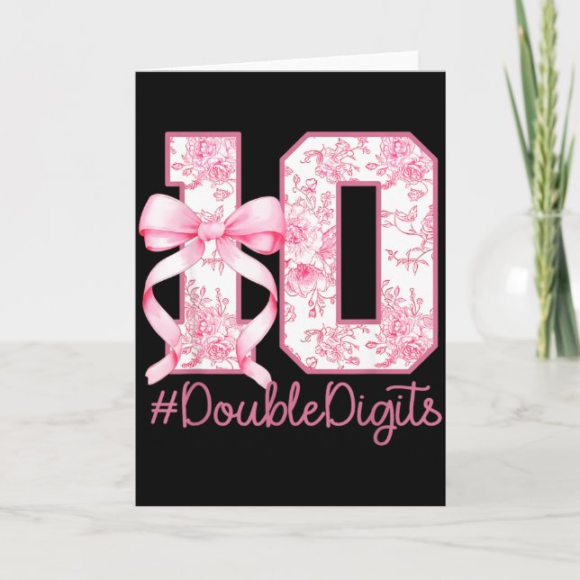 10th Birthday Girl Pink Coquette Bow 10 Year Old A Card (Front)