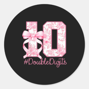 10th Birthday Girl Pink Coquette Bow 10 Year Old A Classic Round Sticker