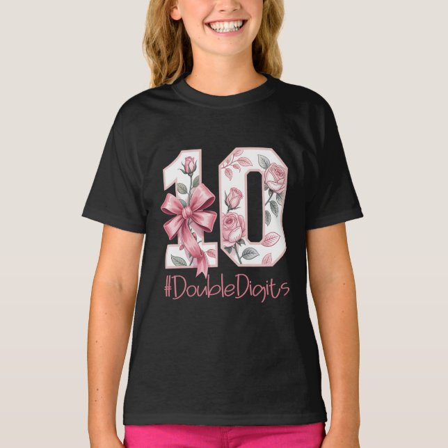 10th Birthday Girl Pink Coquette Bow 10 Year Old  T-Shirt (Front)