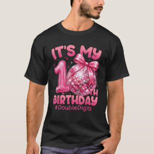 10th Birthday Girl Pink Coquette Bow Disco Ball 10 T-Shirt