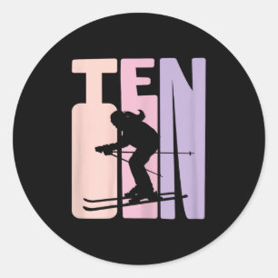 10th Birthday Girl Retro Ski Lover Skier 10 Years Classic Round Sticker