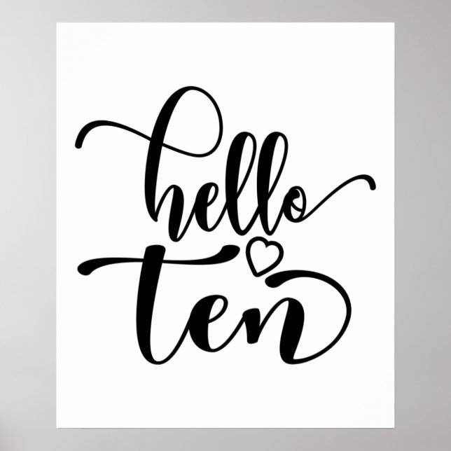 10th Birthday Girls Hello Ten Cute 10 Years Old Poster (Front)