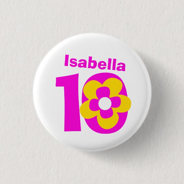10th Birthday girls pink button/badge Pinback Button (Front)