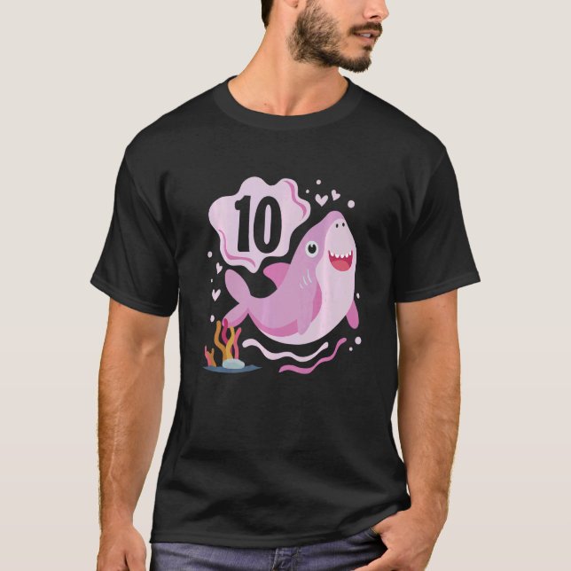 10th Birthday Girls Shark 10 years Old Ocean Shark T-Shirt (Front)