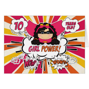 10th Birthday Girls Super Kids Pink Comic Book Cards
