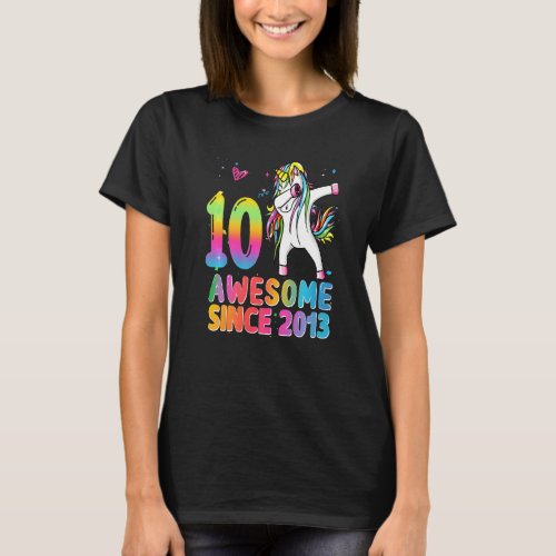 10th Birthday Girls Teens Dabbing Unicorn 10 Year  T_Shirt