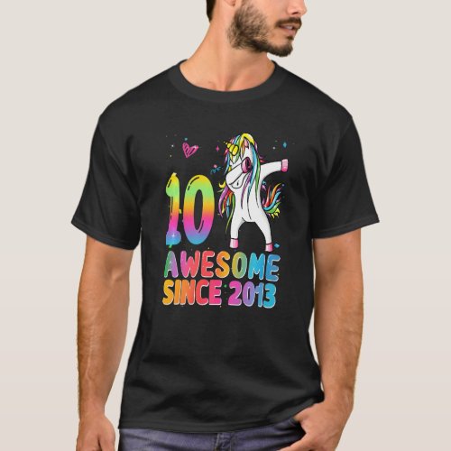 10th Birthday Girls Teens Dabbing Unicorn 10 Year  T_Shirt