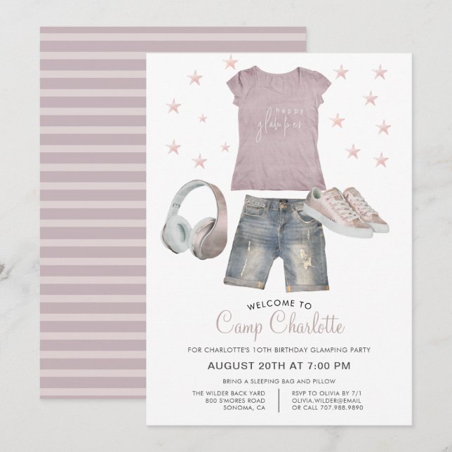 10th Birthday Glamping Party Under The Stars Invitation (Front/Back)