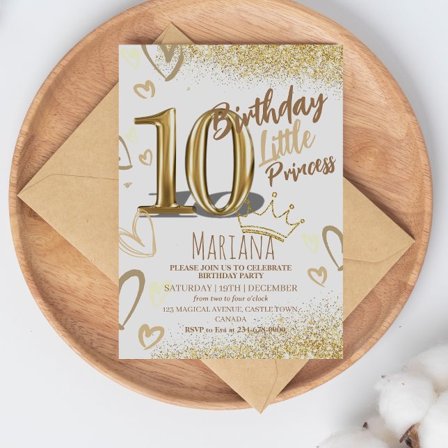 10th Birthday gold glitter Glamorous Party Invitation (Creator Uploaded)