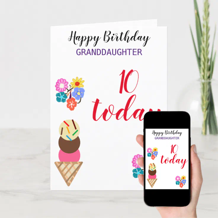 10th Birthday Granddaughter Flowers Edit AGE Card | Zazzle