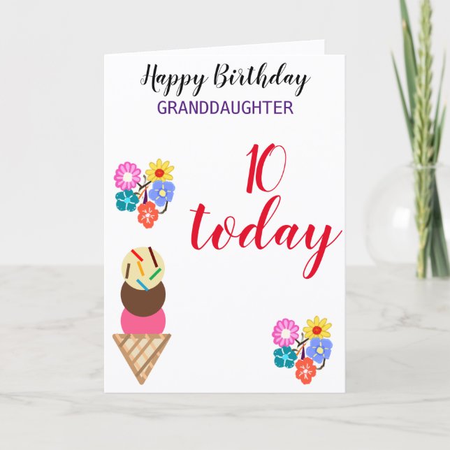 10th Birthday Granddaughter Flowers Edit AGE Card (Front)