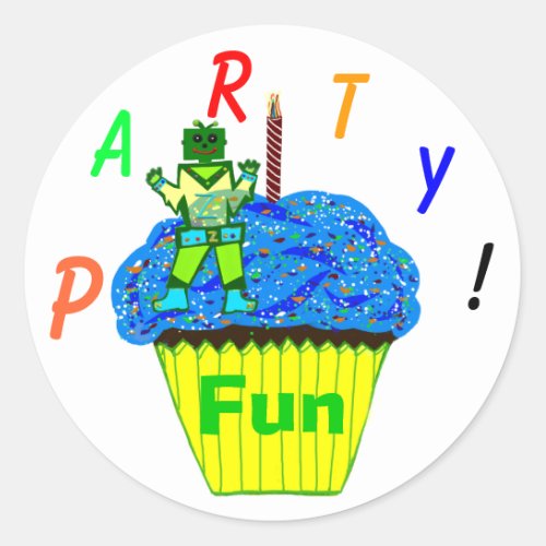 10th Birthday Green Boy Robot and Spaceship Stars Classic Round Sticker