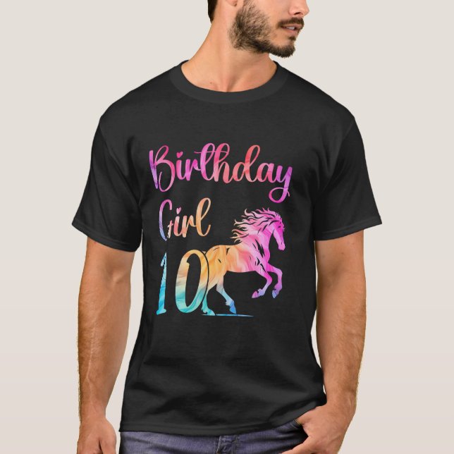 10th Birthday Horse 10 Year Old Girl Birthday Hors T-Shirt (Front)