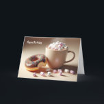 10th Birthday Hot Cocoa And Donut Card<br><div class="desc">Cup of hot chocolate with pink and white marshmallows and a fresh bit out of a chocolate covered donut with colorful sprinkles.
Text can be changed.</div>