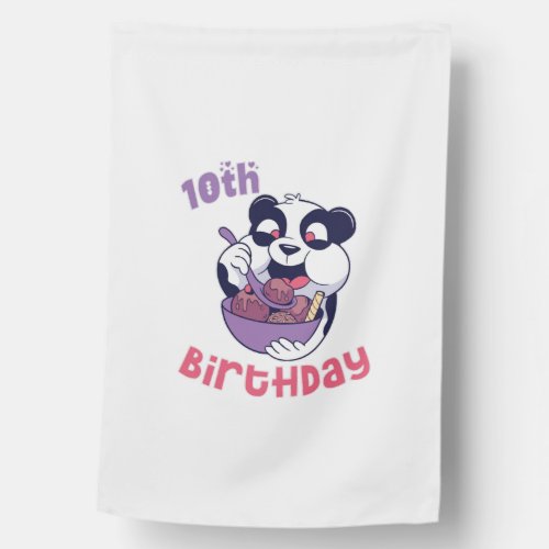 10th Birthday Ice Cream Panda Party Theme House Flag