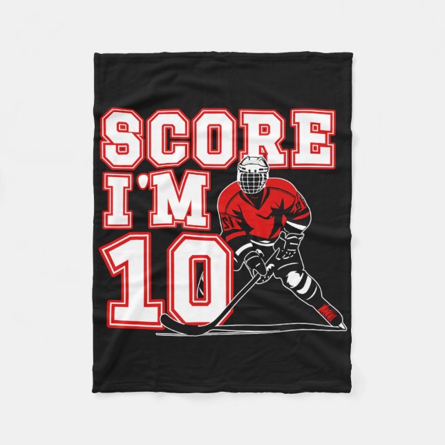 10th Birthday Ice Hockey Boy Ten Year Old Ice Hock Fleece Blanket (Front)