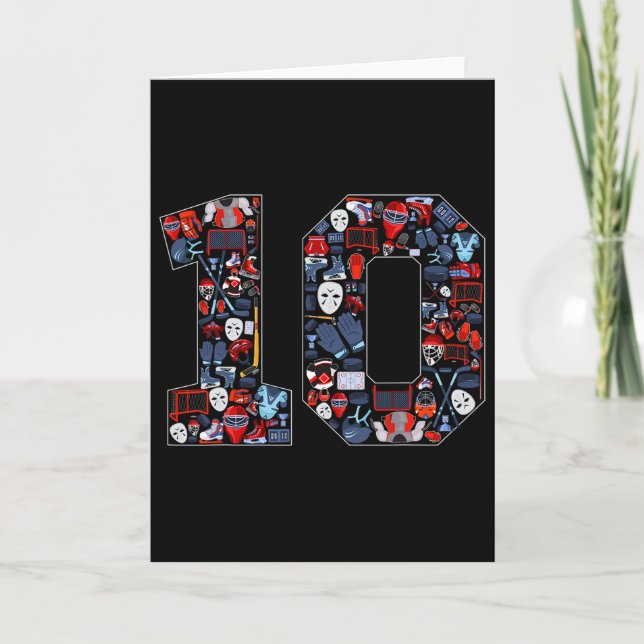 10th Birthday Ice Hockey Themed 10 Year Old Party  Card (Front)