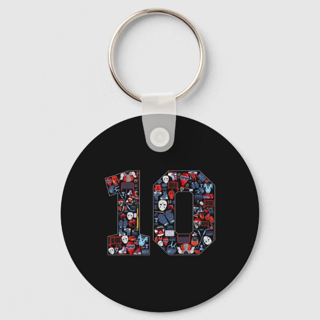 10th Birthday Ice Hockey Themed 10 Year Old Party  Keychain (Front)