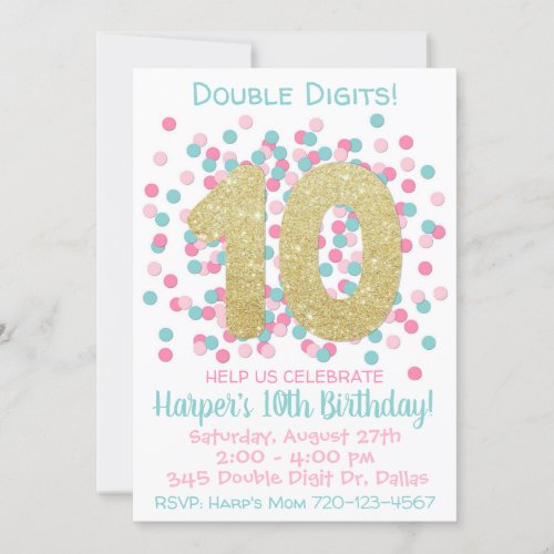 10th Birthday Invitation Double Digits Birthday