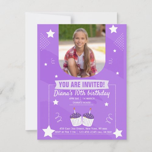 10th birthday invitation purple card