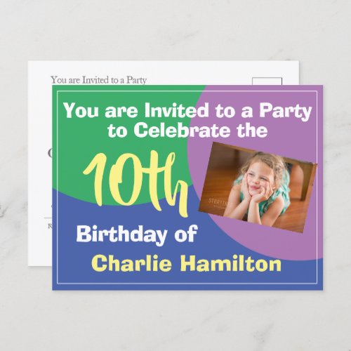 10th Birthday Invitation with Photo Postcard