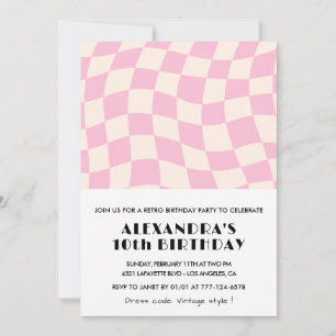 10th birthday invitations Checkered Retro Pink 