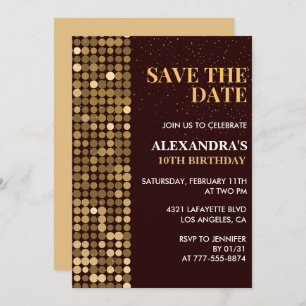 10th birthday invitations Save the date Gold