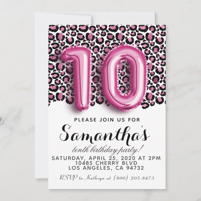 10th Birthday Leopard Animal Print Invitation (Front)