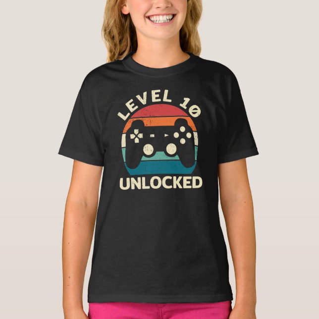10th Birthday Level 10 Unlocked  T-Shirt (Front)
