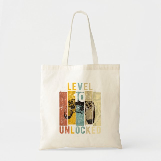 10Th Birthday Level 10 Unlocked Video Gamer Tote Bag (Front)