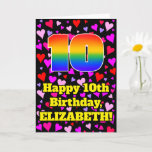 [ Thumbnail: 10th Birthday: Loving Hearts Pattern, Rainbow # 10 Card ]