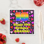 [ Thumbnail: 10th Birthday: Loving Hearts Pattern, Rainbow # 10 Napkins ]
