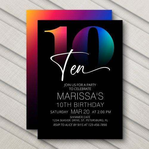 10th Birthday Modern Invitation