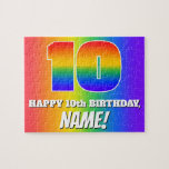[ Thumbnail: 10th Birthday — Multicolored Rainbow Pattern “10” Jigsaw Puzzle ]